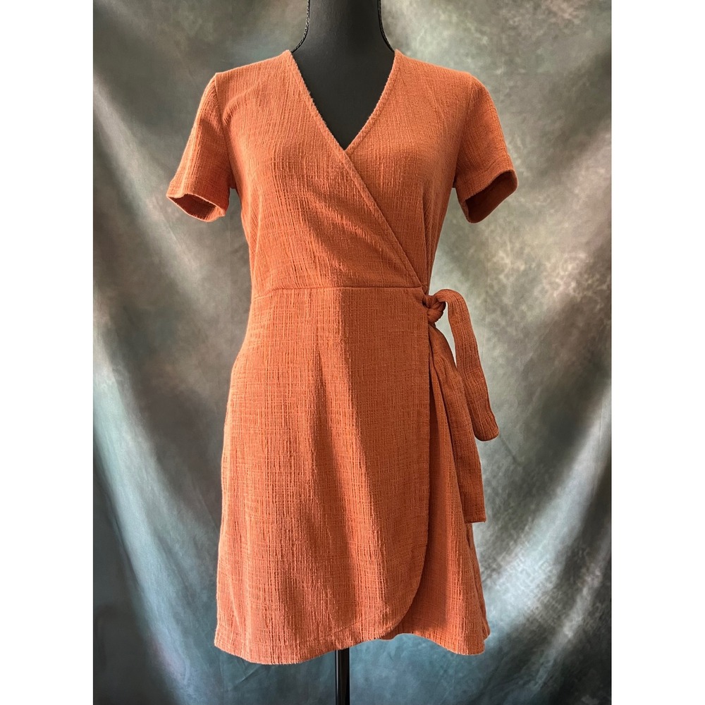 Madewell Texture & Thread Wrap Dress Size Small Rust Casual Short Sleeve Mini